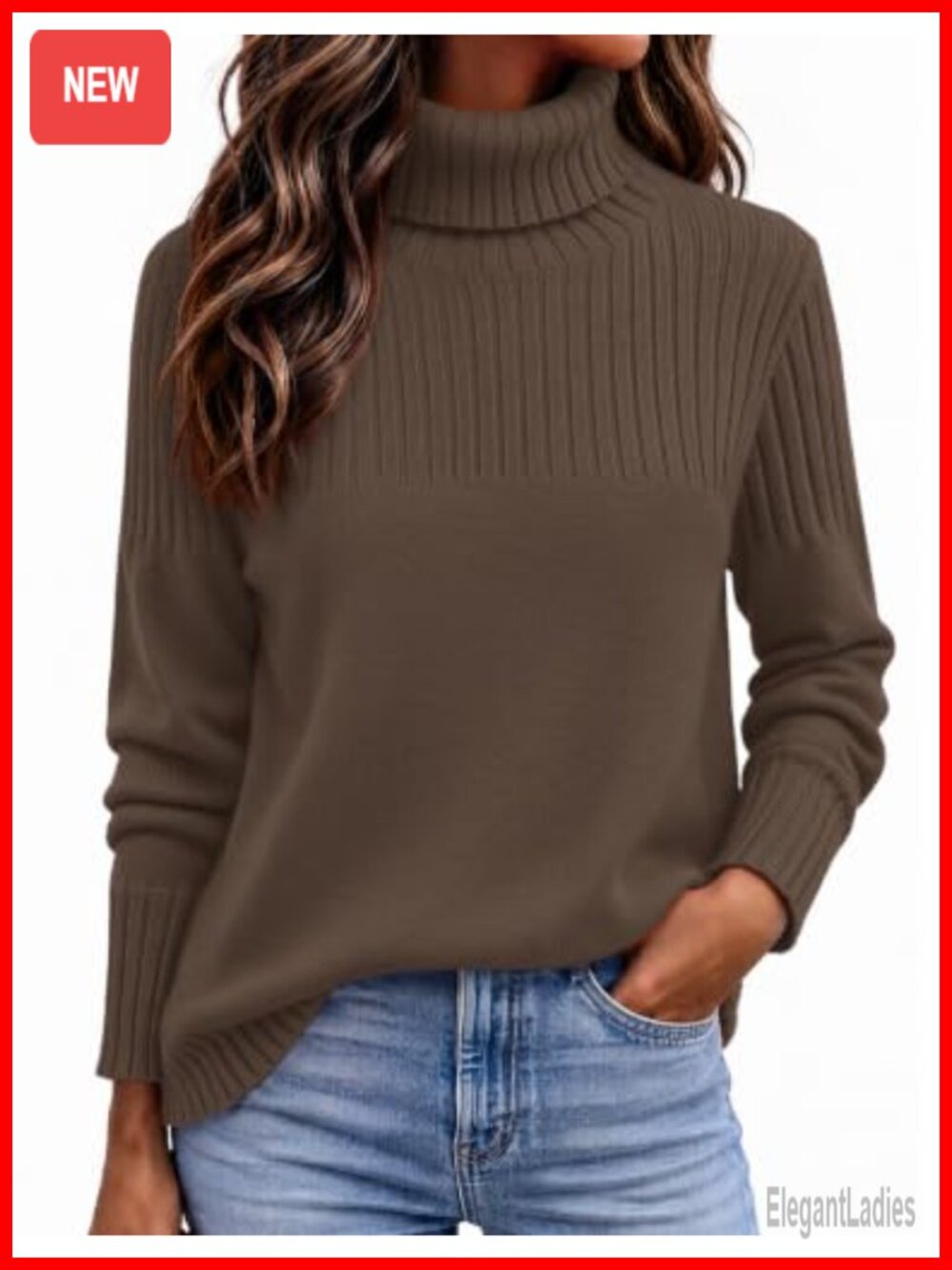 Women's Turtleneck Ribbed Knit Pullover Sweater Casual Fall Winter